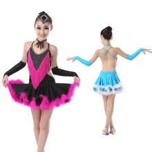 Профессиональный Обувь для девочек элегантные Перо блесток бахромой Костюмы для латиноамериканских танцев Salsa Платья для женщин Для детей танцевальные костюмы tanco танец Платья для женщин
