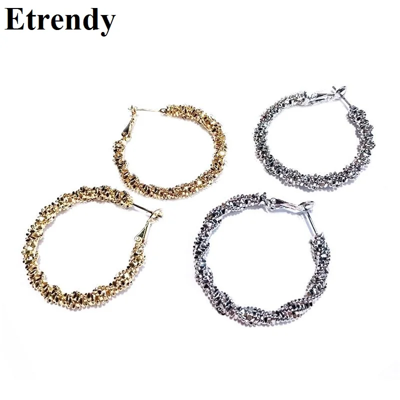 

2019 New Hoop Earrings For Women 4cm Metal Twist Handmade Trendy Jewelry Personality Statement Earrings Gold-Color Bijoux