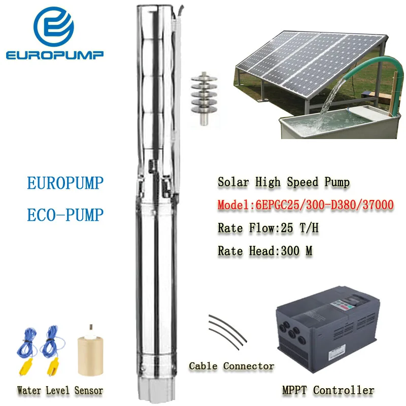 

EUROPUMP Solar Pump High Power 6Inch 50HP outlet 4" Lift 300M Flow 25000LPH High Speed AC/DC Pump MODEL(6EPGC25/300-D380/37000)