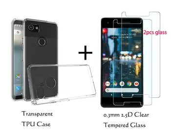

For Google Pixel 2 Clear Premium Protective Case Shock Absorption TPU Bumper Cover 9H 0.3MM Tempered Glass Film For Pixel2 XL