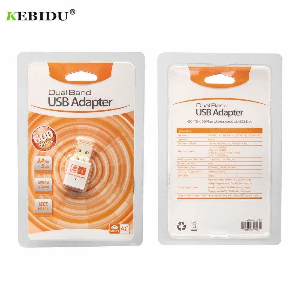 KEBIDU 600 Мбит/с USB WiFi адаптер 2,4 ГГц 5 ГГц WiFi антенна двухдиапазонная 802.11b/n/g/ac мини беспроводная компьютерная сетевая карта приемник