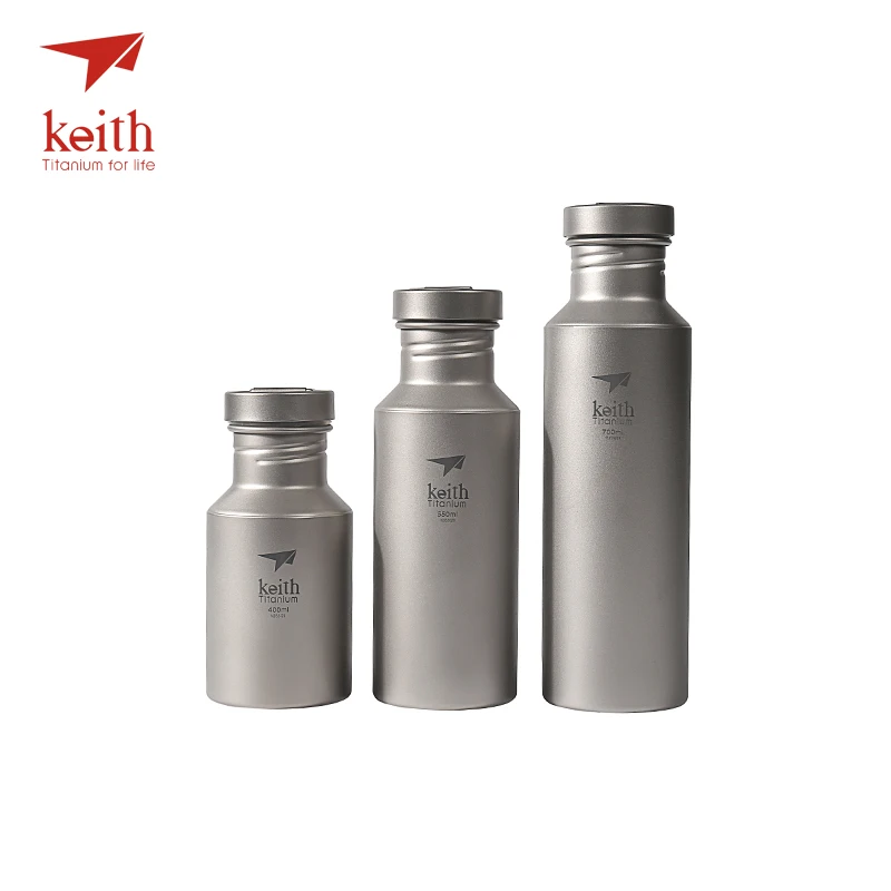 Keith Outdoor Titanium Waterkokers Met Titanium Deksels Drinkware Camping Ultralight Travel Flessen 400Ml 550Ml 700Ml