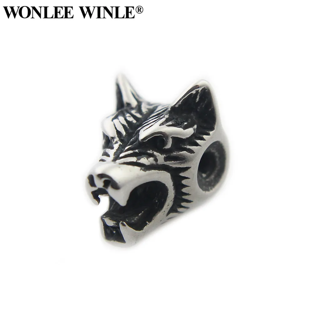 

Wonlee Winle Stainless Steel 2mm Hole Retro Wolve Head Spacer Bead Charm For DIY Men Bracelet Jewelry (Without Bracelet)