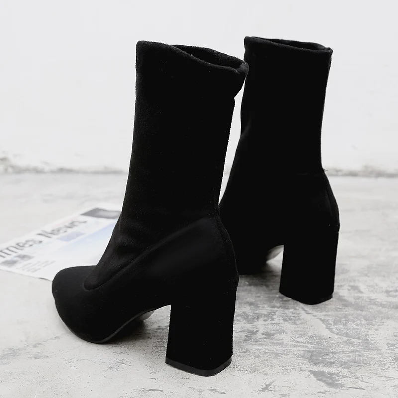 winter new ladies wild black fashion Flock boots women casual comfortable sweet high heel boots Female boots mujer c74