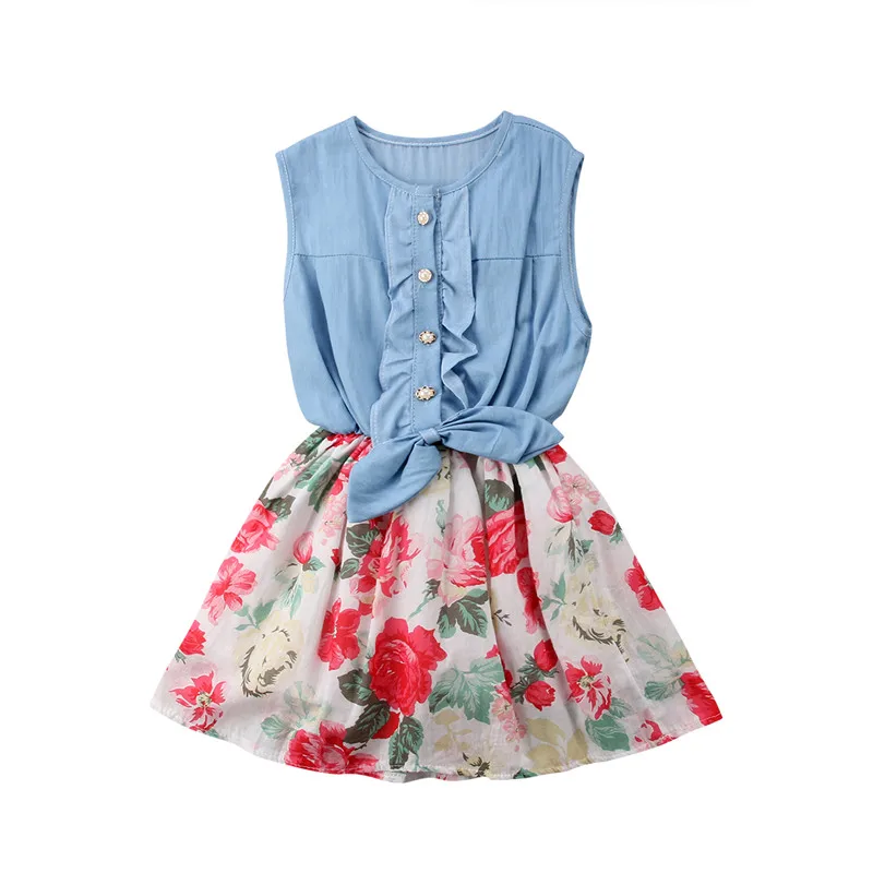 

Baby Clothing One Piece Baby Girls Kid Flower Dress Princess Bow Summer Cute Sleeveless Dress 0-7Y Kids Baby Outfits Clothes