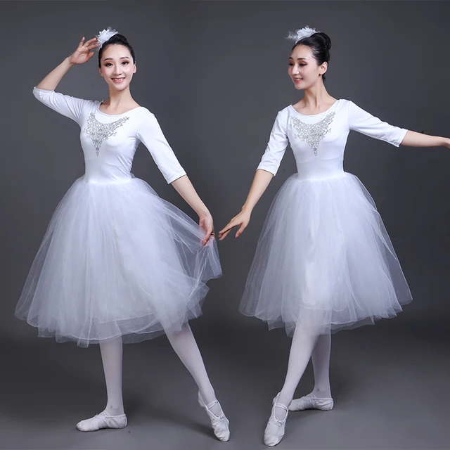 Tutú largo de Ballet para mujer, falda de tul lírico con calzoncillos, tutú  de baile profesional, color blanco - AliExpress