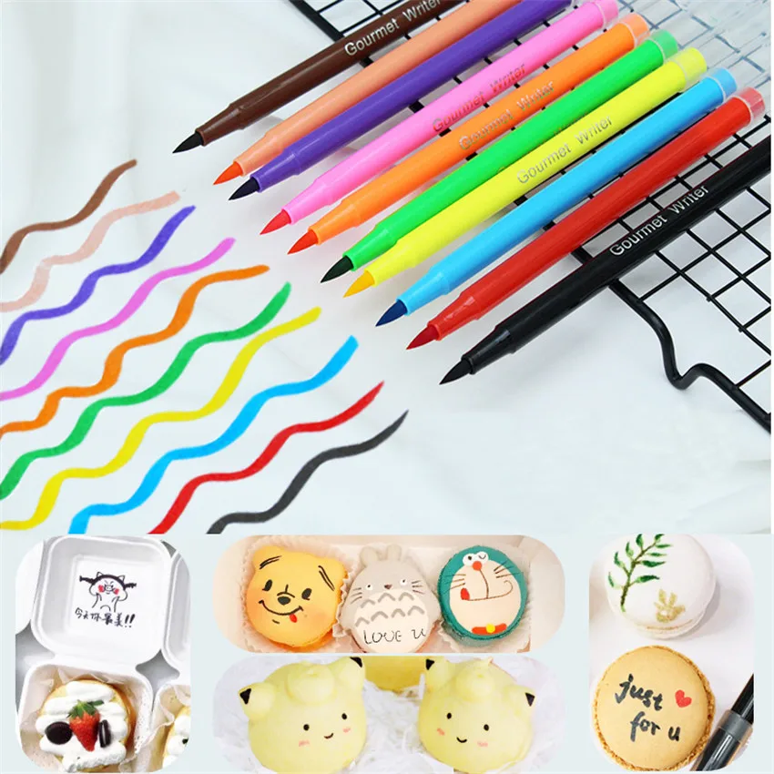 

New 10color Edible Pigment Pen brush Food Coloring Pen For Drawing Biscuits Fondant Cake Decorating Tools Cake DIY draw tools