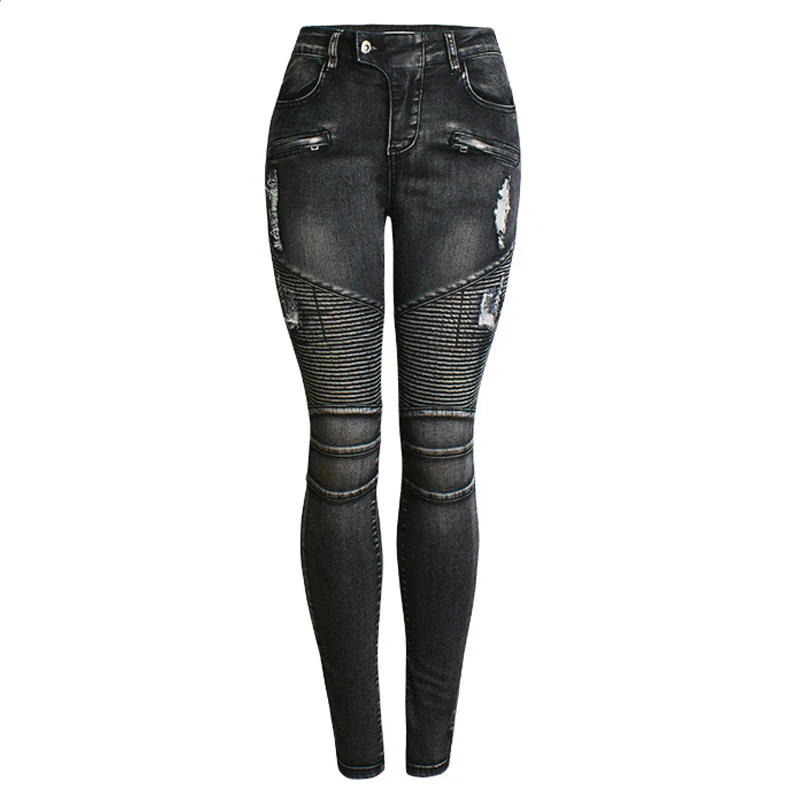 Estiramento rasgado calças de brim alto rasgado calças lápis designer  gótico do punk da motocicleta denim feminino cintura baixa streetwear -  AliExpress