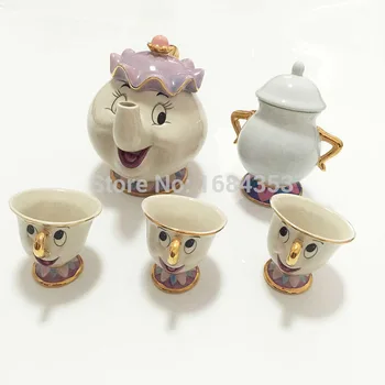

Cartoon Beauty And The Beast Tea Set Mrs Potts Teapot + Chip Cup + Sugar Bowl Coffee Milk Kettle Pot Mug Cute Xmas Gift