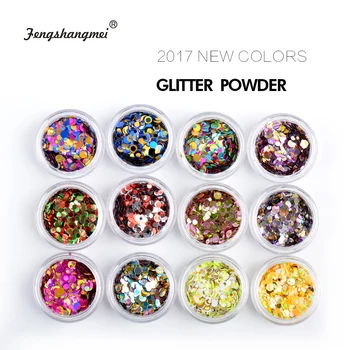 

fengshangmei 12 Bottles 3D Nail Art Decoration Round Shape Glitter Sequins Paillette Manicure Tools Nail Accessories