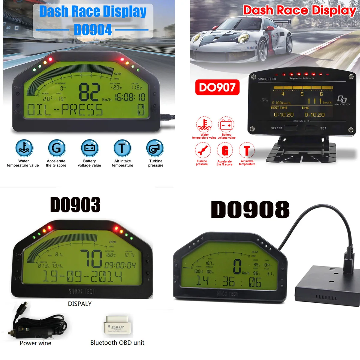 

Waterproof Dash Race Display Full Sensor Kit LCD Screen OBD Bluetooh Connection Universal DashBoard DO903 DO904 DO907 DO908