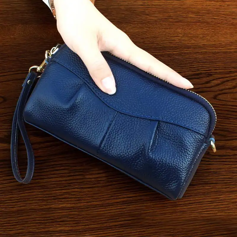 

KANDRA Top Quality Genuine Leather Women's Clutch Wallet Iphone Wrislet Purse Long Zipper Makeup Pouch Otterbox Wrist Let Case