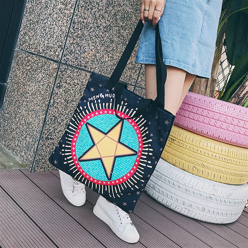 Menghuo Original Design New Tarot Canvas Handbags Printed Bags Beach Bags Large Capacity Tote Women Casual Shopping Bags Bolsa (26)