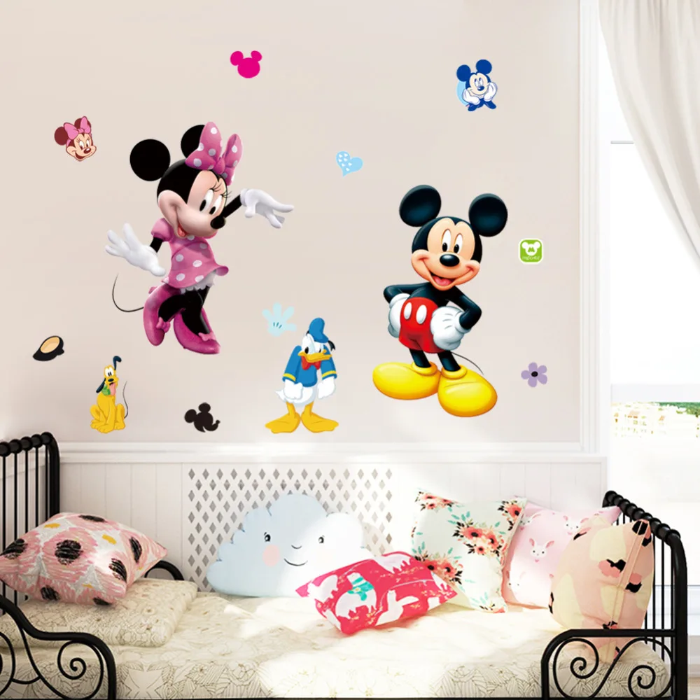 Mickey Mouse Wall Stickers Sticker Decorative Kids Boys Girls Diy Bedroom Wall Decor Decal Home Art Mural Wallpaper