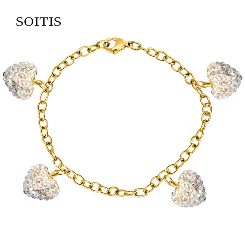 

SOITIS Stainless Steel Bracelets with 4 Pcs Heart Shpae Chanballa for Women 2019 Popular Girls' Statement Bracelet Jewelry Gift