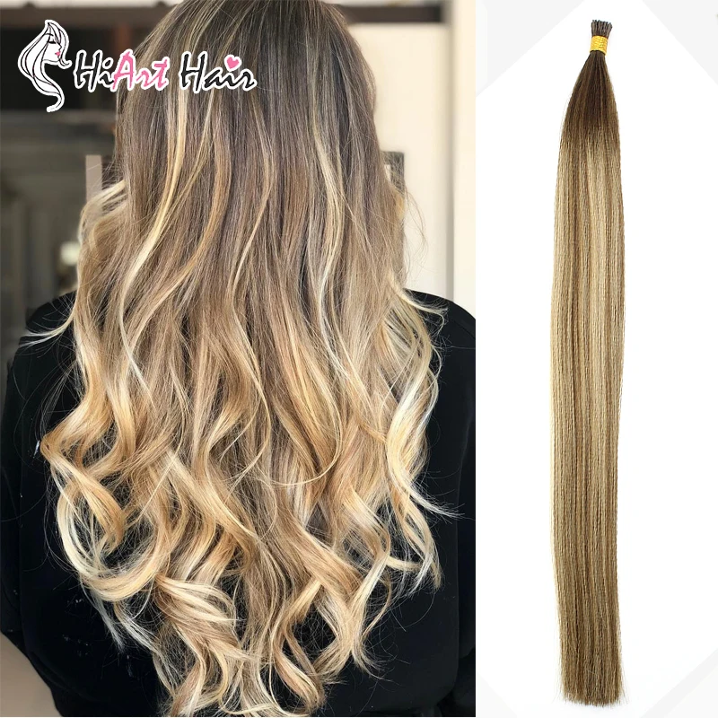 

HiArt 0.8g/pc Stick Tip Hair Extensions In I Tip Real Human Remy Hair Balayage Color Fusion Hair Double Drawn Straight 18"20"22"