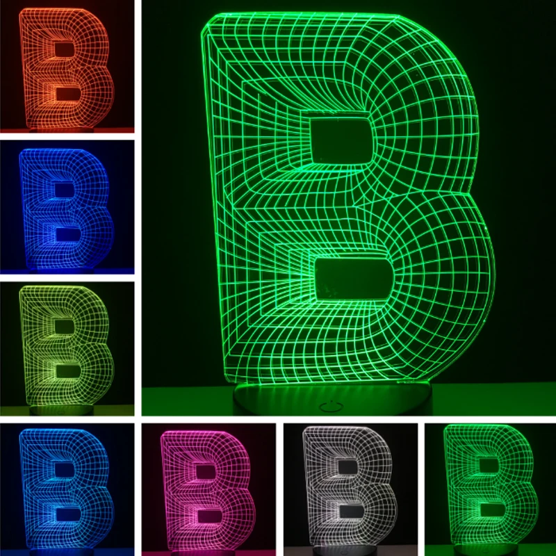 3D lampara letter B LED Lamp 7 color change Desk Table Bulb USB Touch Switch Remote Controller house decoration DIY name set | Лампы и