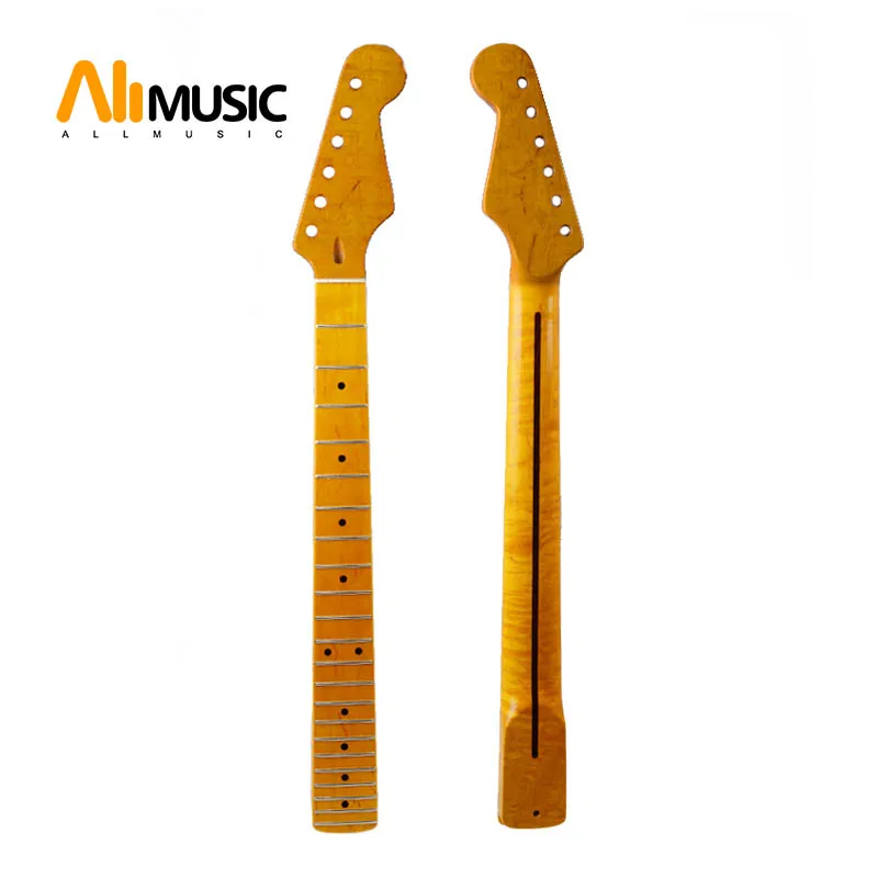 

Tiger Flame Maple Neck For Electric Guitar Neck Replacement Black Dot Darker Yellow Maple 22 Fret Maple Fingerboard