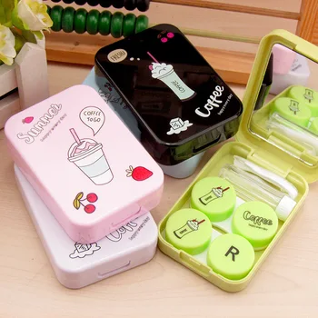 

LIUSVENTINA Cute Coffee Time Drink Contact Lens Case With Mirror Box Container for Contact Lens Merry Christmas Gift for Girls