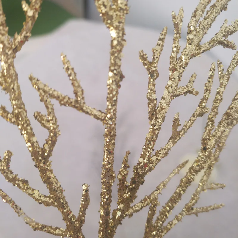 5 шт., искусственные серебристые золотые ветви, блестящая пудра, ветка, искусственные елочные растения, рождественские украшения для дома, вечерние, 40 см