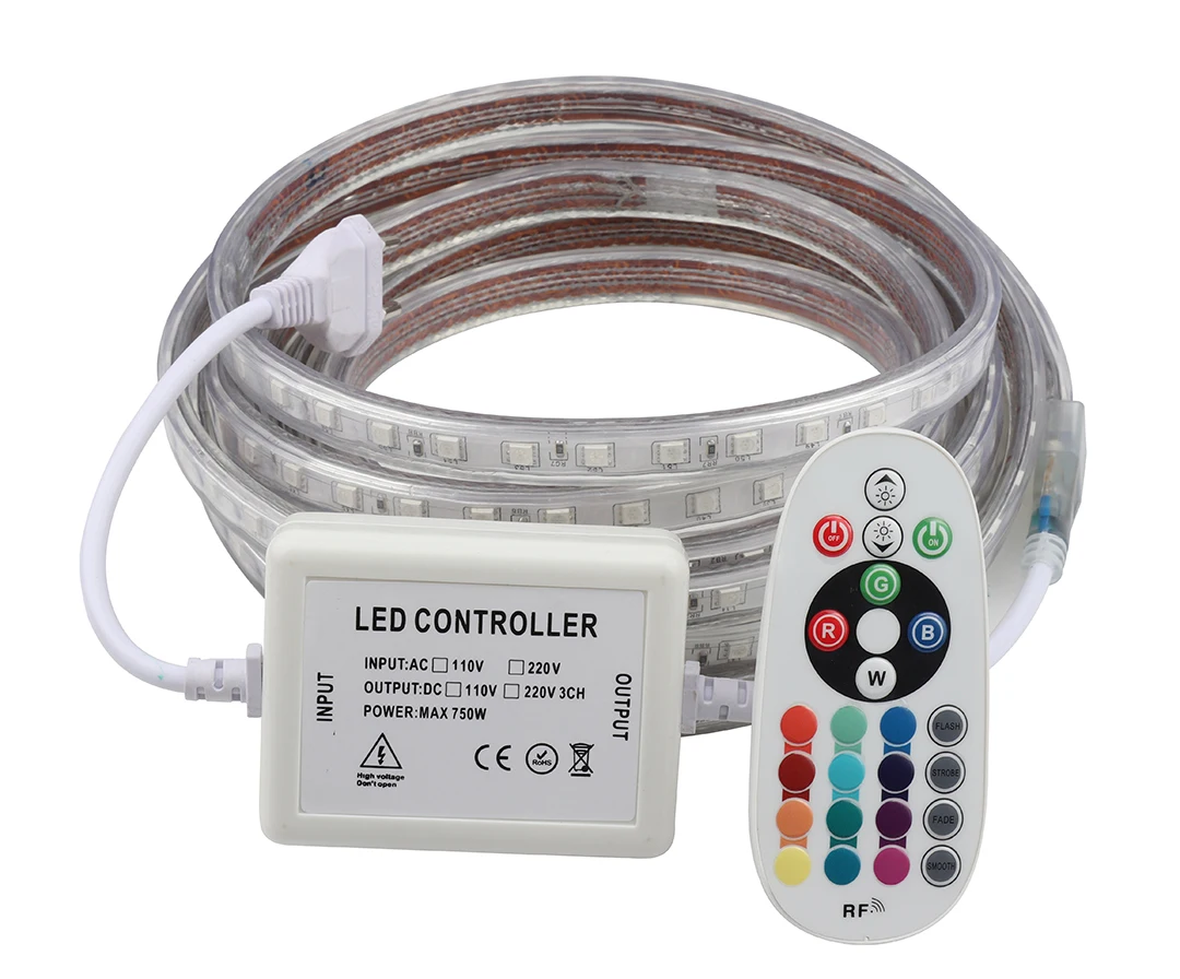 RF дистанционный контроллер RGB светодиодный полосы 220 В Красочный светодиодный лента Водонепроницаемый светодиодный полосы света SMD5050 лента для домашнего украшения