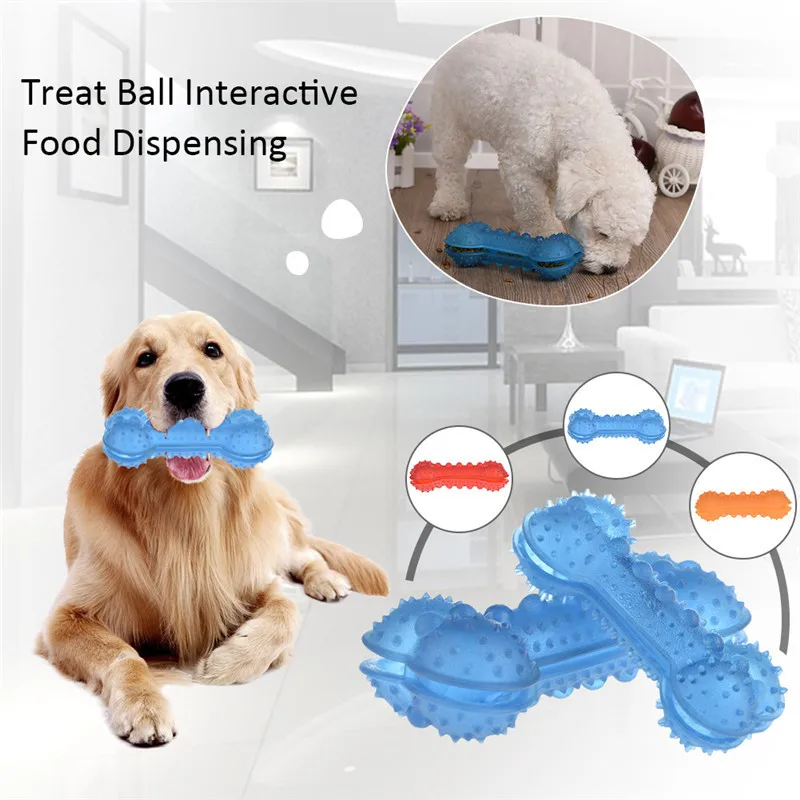 1pcs Pet Dog Bone shape Toy Treat Ball Interactive Food Dispensing Bite Teeth Grind Toys Drop