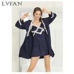 Весной и летом новый silk-как Пижама Леди на подтяжках из двух частей бытовой одежда модные удобные мягкие LVFAN WP803