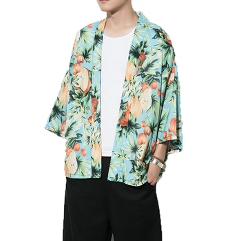 

2019 Men Shirt Mens Printed Hawaiian Beach Shirts Dress Shirts Men Short Sleeve Shirts Male Kimono Cardigan Sunscreen Clothing