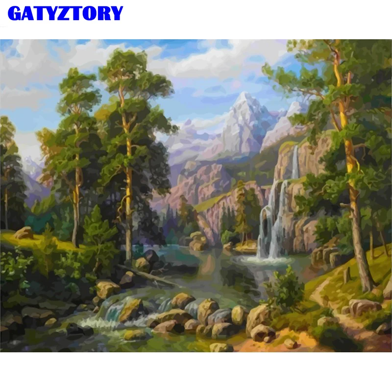 

GATYZTORY Frame Forest Waterfall Diy Painting By Numbers Kits Handpainted Oil Painting Wall Art Picture Acrylic Paint By Number