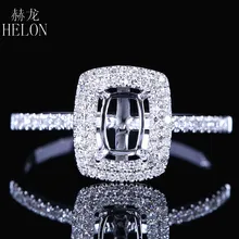 HELON Fine Jewelry Women Solid 14K White Gold 4X6mm Cushion Cut Engagement Semi Mount Two Halo