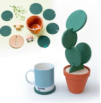 

6Pces/1set Creative DIY Coaster Plant Cactus Coaster Anti-slip Insulation Green Tea Mat Modern Home Decoration Cup Holder CL0415