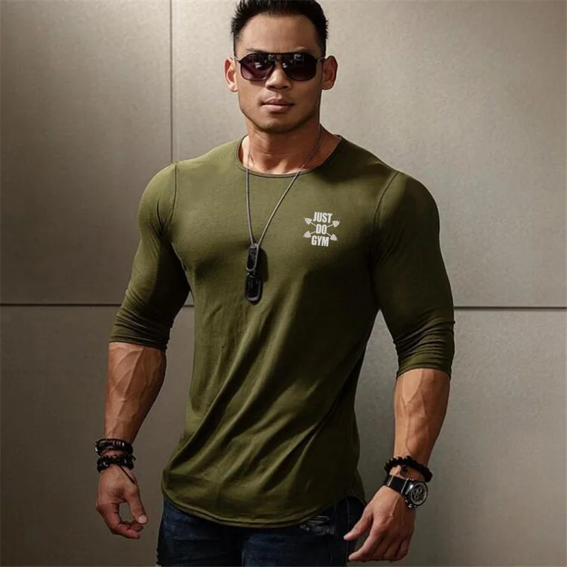 

Muscleguys 2019 T-Shirt Men Autumn Cotton T Shirt Men Solid Color Tshirt o-neck Long Sleeve Tops Men Brand Slim Fit Tee Shirts