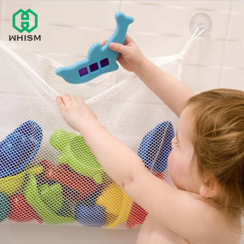 

WHISM Dirty Laundry Mesh Basket Kids Baby Bath Tub Toy Storage Net Household Organizer for Bathroom Folding Hanging Bag