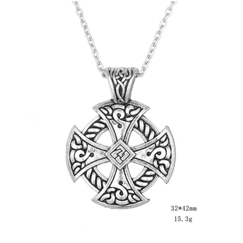 

10PCS Tibetan Silver Solar Cross Knot Religious Christian Irish Druid Necklace Cross Viking Shield Pendant Necklace Jewelry