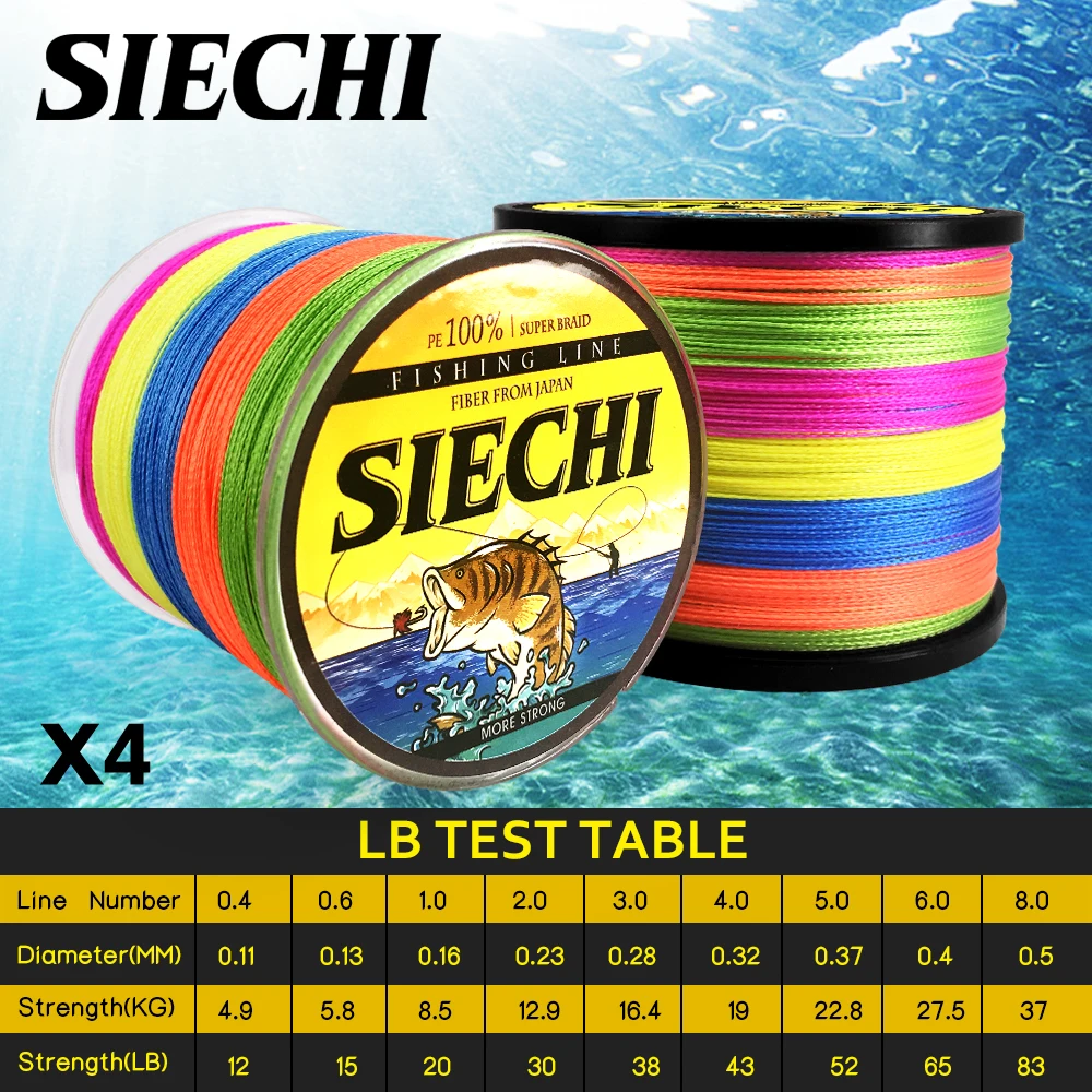 

SIECHI PE Braided Fishing Line Multicolor Sea Saltwater Fishing Cord Super Strong 4 Strands 300M 500M 1000M
