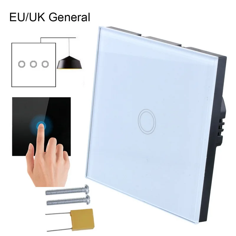 

Urijk 1/2/3 Gang Touch Screen Switch EU Standard 1 Way 3 Colors Wall Light Touch Switch Tempered Glass Switch Panel Stylish Home