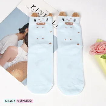 

2018 autumn and winter 3D cartoon animal Women socks Cotton female socks feather yarn ears in the tube socks women 3 Pairs