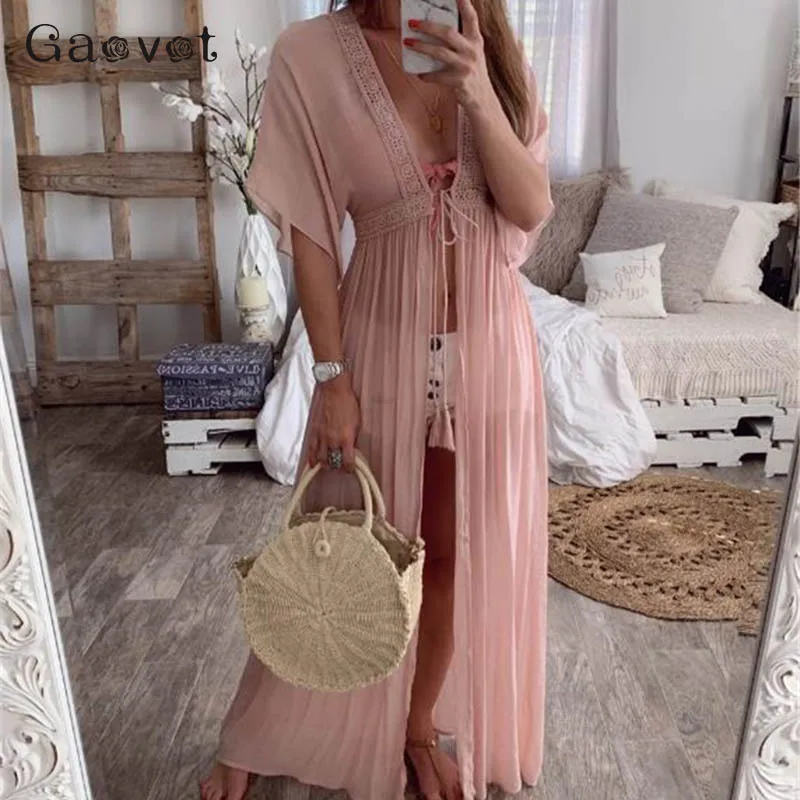 

Gaovot 2019 Women Summer Dress Sashes Empire Holiday Sundress Floor Length Loose Vestidos 8518