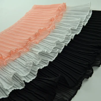 

10 meters 12CM 4.72", 17cm 6.69" width black white light pink pleated crumple single layer chiffon lace trim L23J1