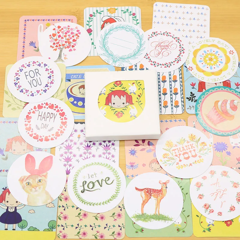 

Small Fresh Boxed Stickers Cute Cartoon Label Stickers Diary Album Decorative Baking Packaging Sealing Stickers 38pcs/ Box
