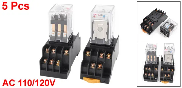 AC 110/120V Coil 3PDT 3NO 3NC 11 Pin Red LED Power Relay 5 Pcs w Socket