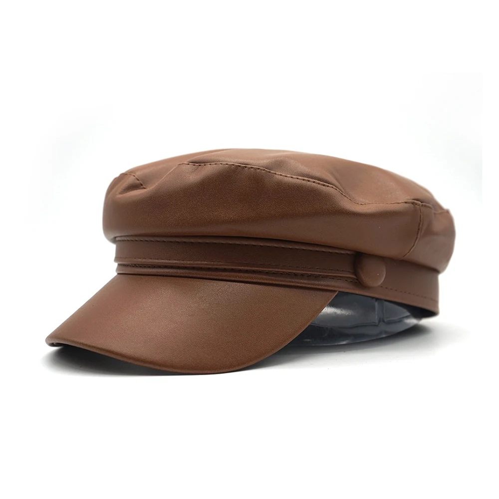 Pu кожаная Военная Кепка женская модная шляпа в стиле милитари Gorra Snapback Кепка Женская Casquette берет британский стиль бренд Mujer