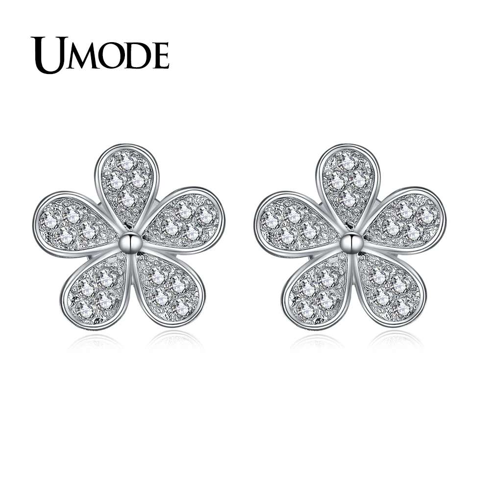 Женские маленькие серьги гвоздики UMODE белого и золотого цвета с блестящим