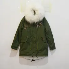 2016 customized design 80 cm length long style snack beading fur parka, factory selling ODM/OEM fashion style winter coats