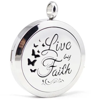 

30mm stainless steel live by faith design aroma aromatherapy essential oil diffuser pendant necklace