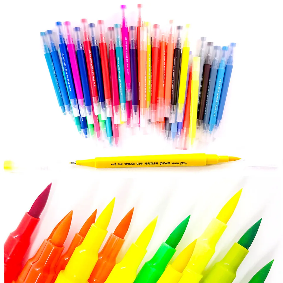 36 цветов, цветные ручки, двойной кончик, кисть, маркер, ручка, акварель, тонкая подводка, художественные маркеры для раскрашивания, рисования, каллиграфии