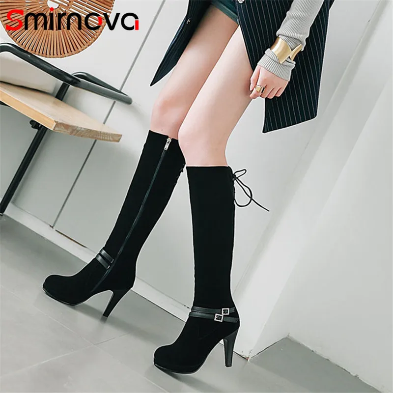 

Smirnova NEW fashion 2020 sexy extreme high heels platform boots ladies winter knee high boots elegant flock woman boots