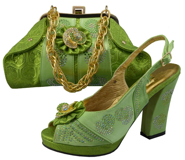 

Green color available fashion Italian matching shoe and bag set for GF27 African ladies heels Sandal design.