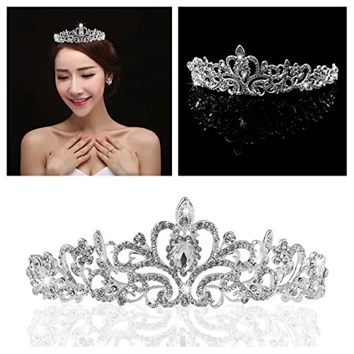 Rhinestone Jewelry Sets Necklace Pendant Tiaras Earrings For Women Pageant Wedding Crowns Bridal Hair Accessories (1)