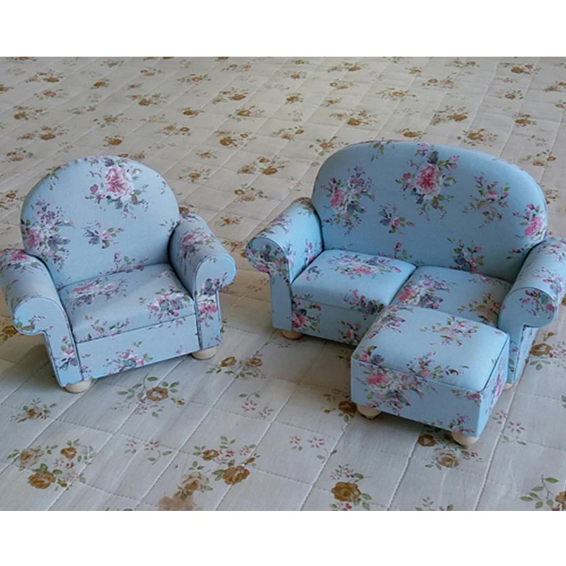 

1/6 dollhouse Furniture toy for dolls simulation Miniature blue Sofa Mini sofa doll accessories pretend play toys For girls kids